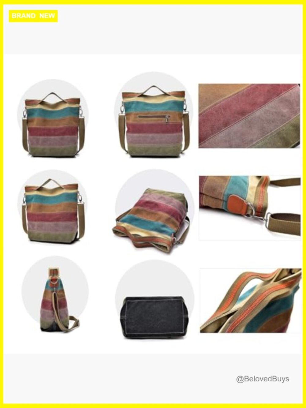 Canvas Hobo Tote with Adjustable Strap for Work Travel Casual - Picture 5 of 7